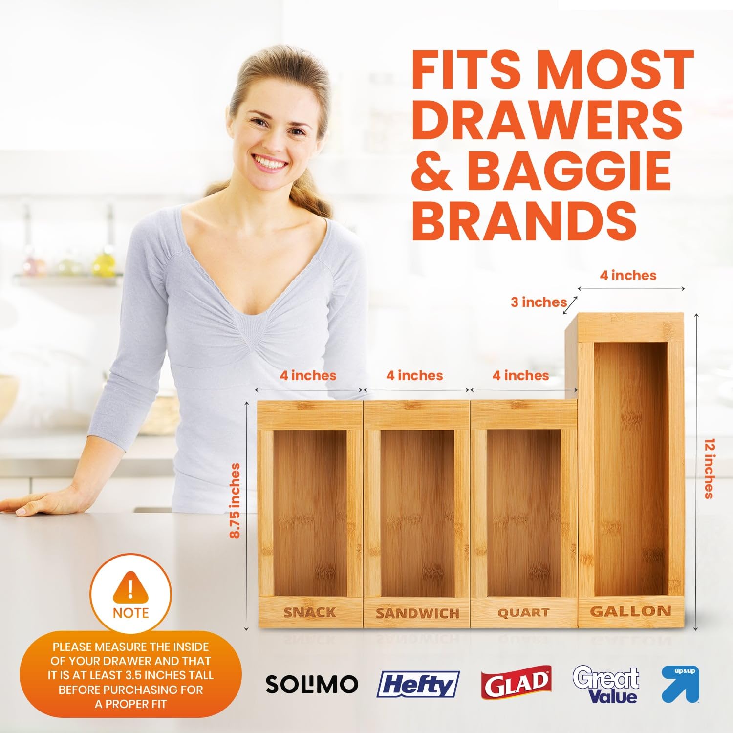 mHomeBilt Bag Storage Organizer - Bamboo Food Plastic Baggie Holder, Dispenser, and Container for Kitchen Drawer - Fits Major Brand's Gallon, Quart, Sandwich & Snack Sized Slider Bags (Black)