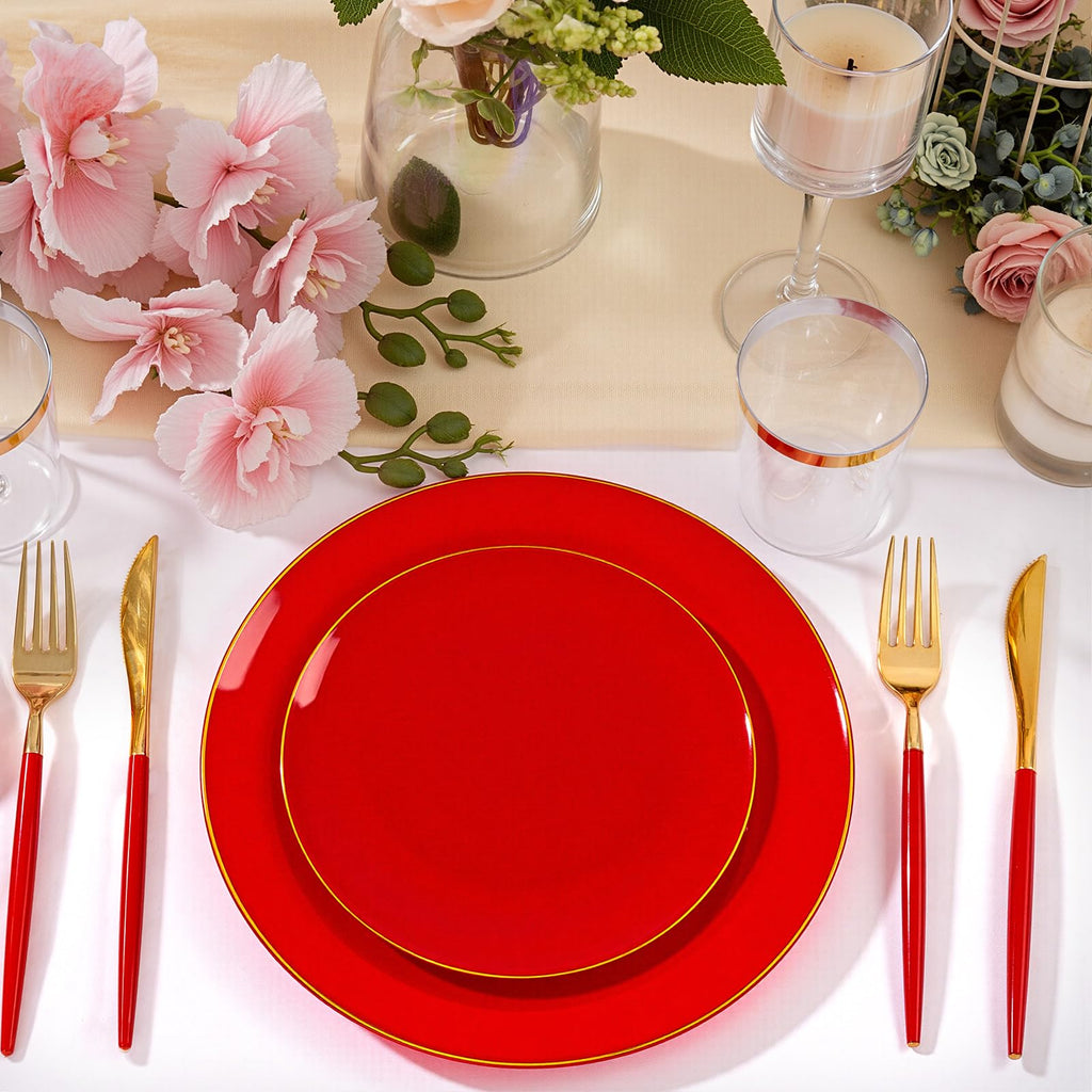 DaYammi 150Pcs Gold Plastic Plates with Disposable Silverware,White Gold Disposable Dinnerware Set - 30 Dinner Plate,30 Dessert Plate,90 Gold Cutlery with White Handles,Fancy Plates for Party Wedding