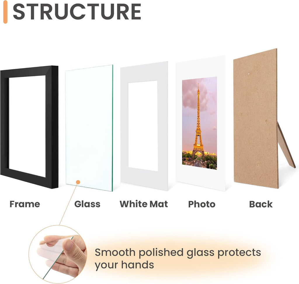 upsimples 11x14 Picture Frame Set of 3, Made of High Definition Glass for 8x10 with Mat or 11x14 Without Mat, Wall and Tabletop Display Photo Frames, Black