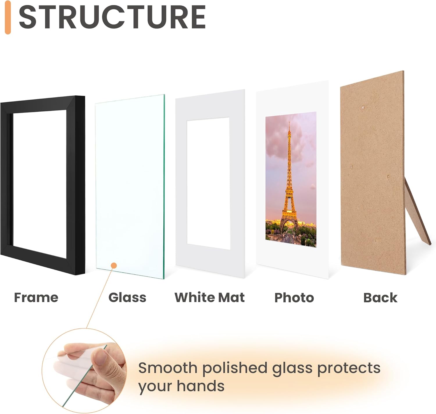 upsimples 11x14 Picture Frame Set of 3, Made of High Definition Glass for 8x10 with Mat or 11x14 Without Mat, Wall and Tabletop Display Photo Frames, Black