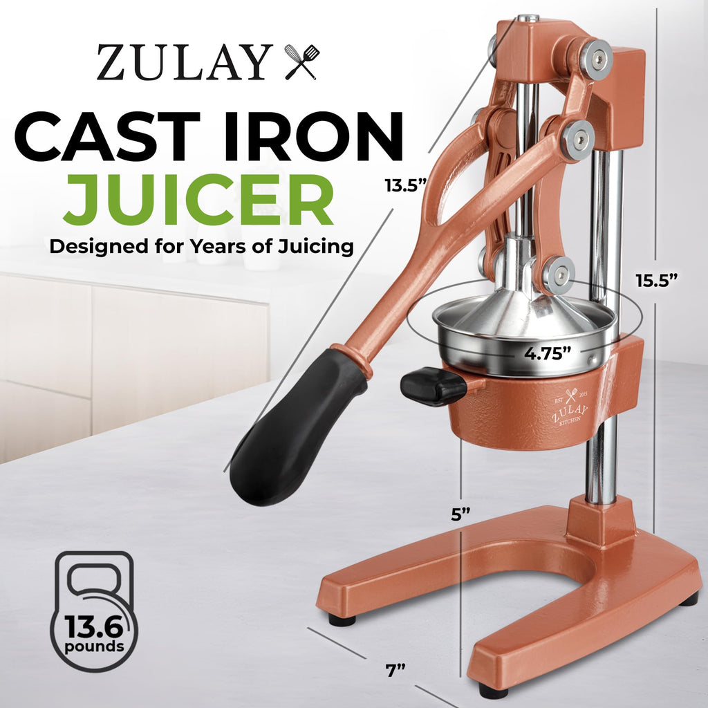 Zulay Kitchen Cast Iron Juicer - Easy-to-Clean Heavy-Duty Manual Juicer, Professional Citrus Juicer - Stainless Steel Lemon Squeezer - Manual Citrus Press & Orange Squeezer - Orange Juicer (Black)