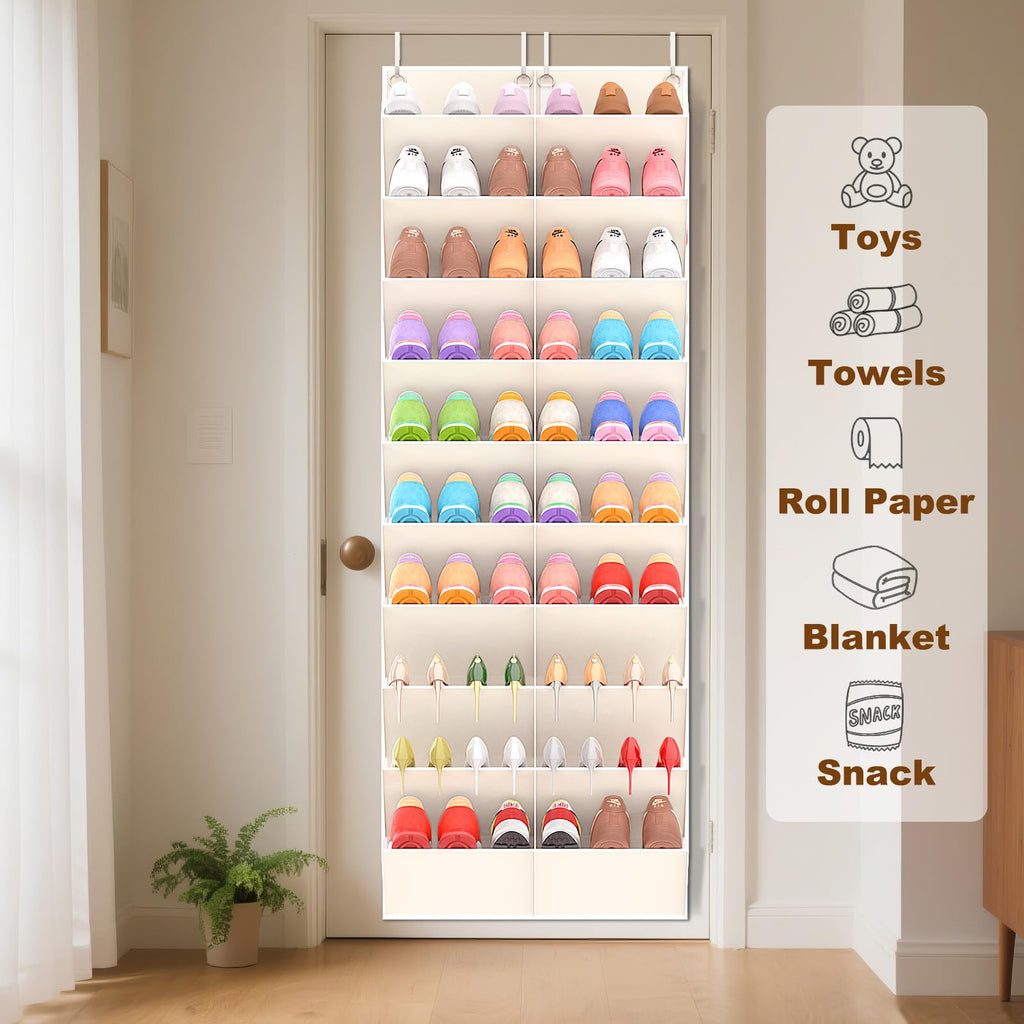 UVIAHOMI 20-30 Pairs Over the Door Shoe Organizer, Clear Pockets Hanging Shoe Storage for Closet, 10-Tier Door Shoes Rack, Handing Shoes Holder Fit All the Family's Sneakers, Boots, Heels, Black