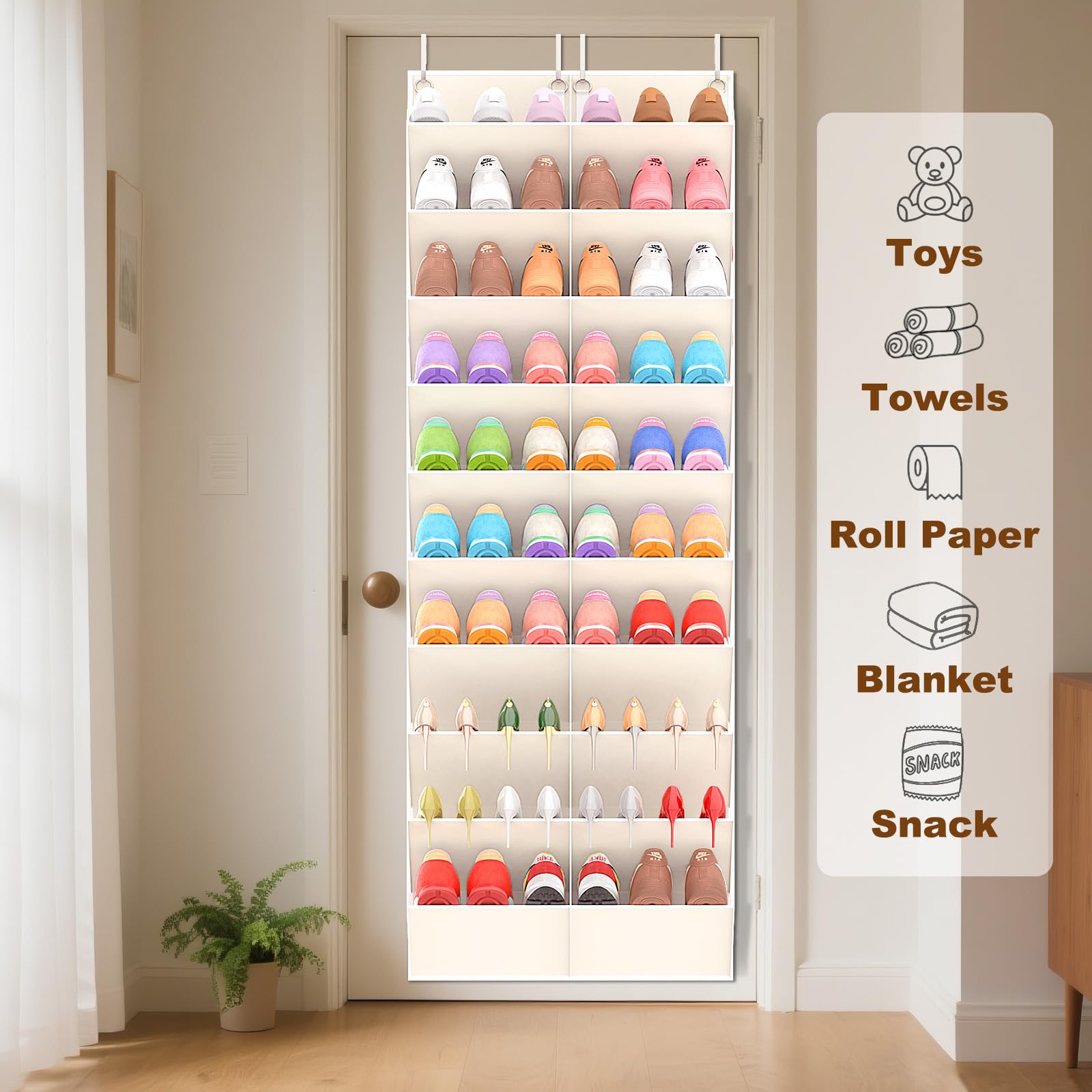 UVIAHOMI 20-30 Pairs Over the Door Shoe Organizer, Clear Pockets Hanging Shoe Storage for Closet, 10-Tier Door Shoes Rack, Handing Shoes Holder Fit All the Family's Sneakers, Boots, Heels, Black