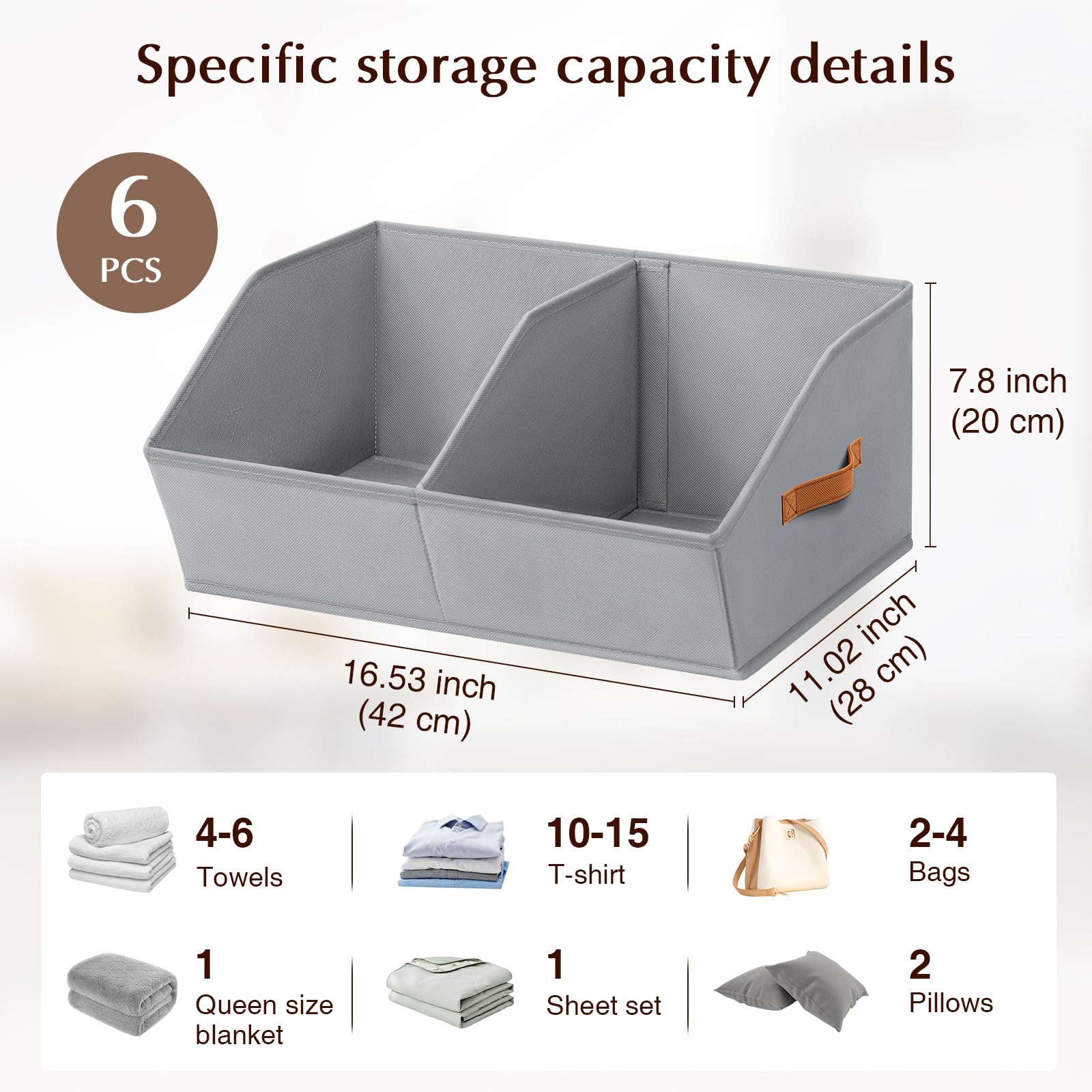 Homsorout Closet Organizers and Storage Bins - 8 Pack Collapsible Divided Trapezoidal Cube Storage Bins Baskets with Orange Handle for Organizing Clothes Blankets, Toys, Books, Towels(Beige)