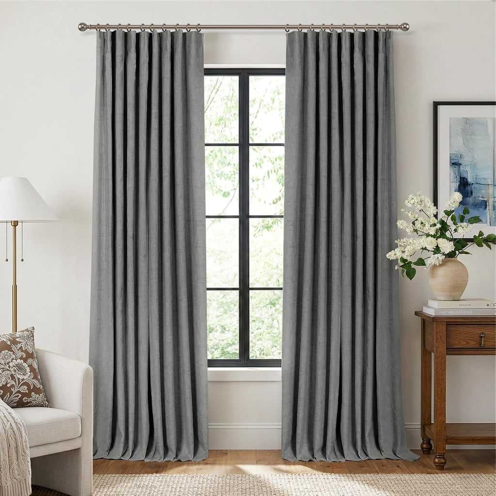INOVADAY 100% Blackout Curtains for Bedroom, Black Out Curtains 84 Inch Long, Clip Rings Linen Blackout Drapes, Thermal Insulated Room Darkening for Living Room, 2 Panels - Beige,W50xL84