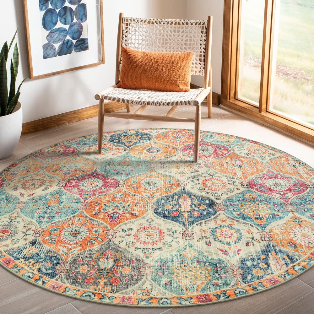 Lahome Moroccan Trellis Washable Rug, 2x3 Kitchen Rugs for Entryway Bathroom, Non-Slip Indoor Door Mat Ultra-Thin, Small Oriental Throw Carpet for Bedroom Entry Elise, Cream/Multi