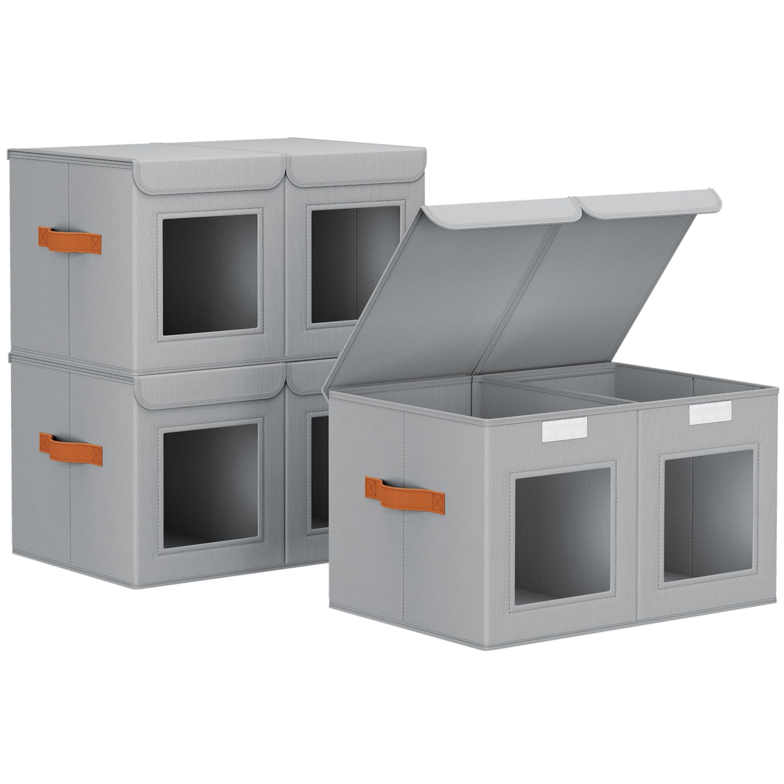 Homsorout Large Closet Storage Bins - Collapsible Divided Clothes Organizer with Lids & Dual Window, Fabric Organizing Bins for Clothes, Sweater, Bedroom, Office (Beige, 2 Pack)