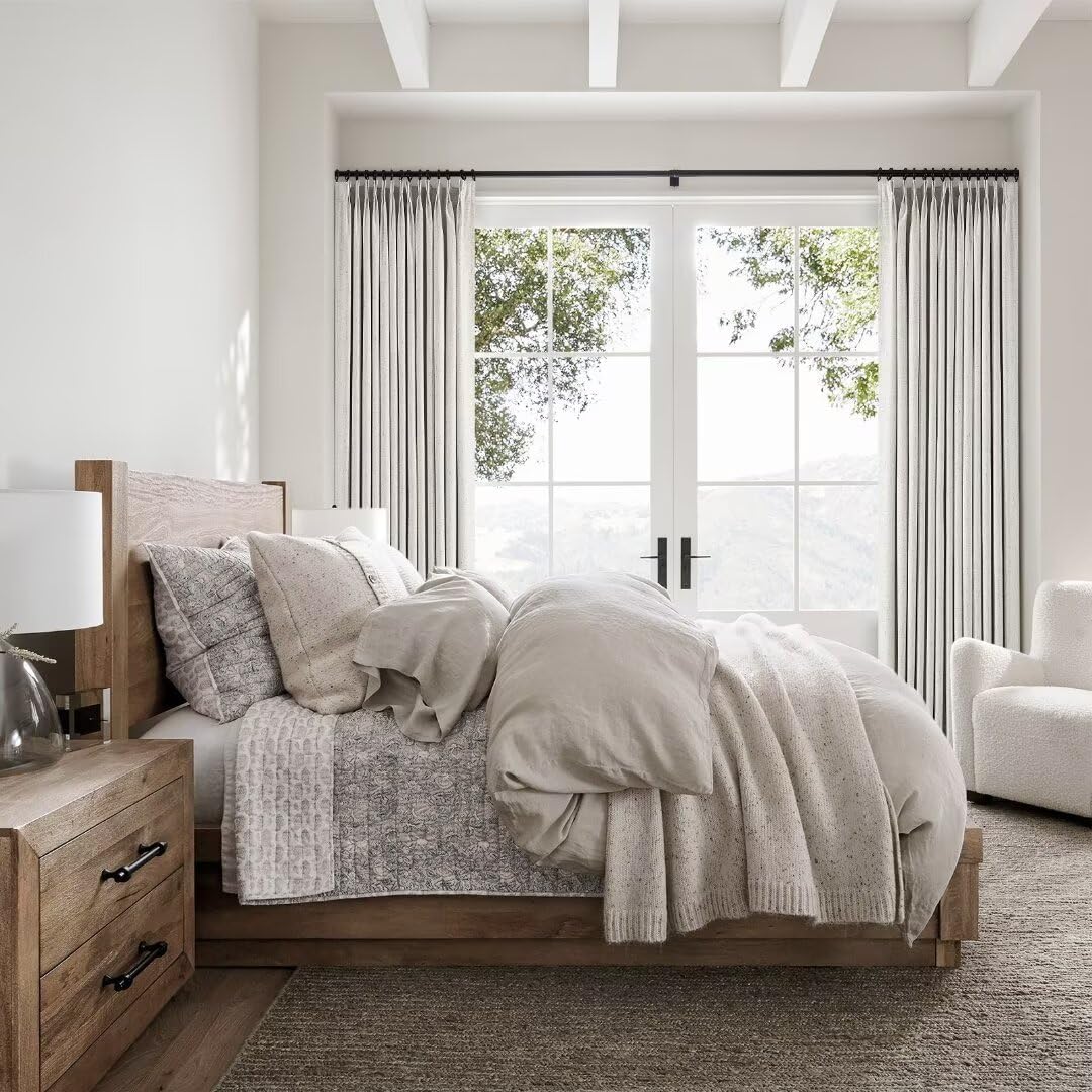 Topfinel Extral Wide Curtains, Pinch Pleated 100% Blackout Linen Luxury Drapery with Hooks for Patio Sliding Door Large Window Living Room Track System, 72" Wx102 L 2 Panel