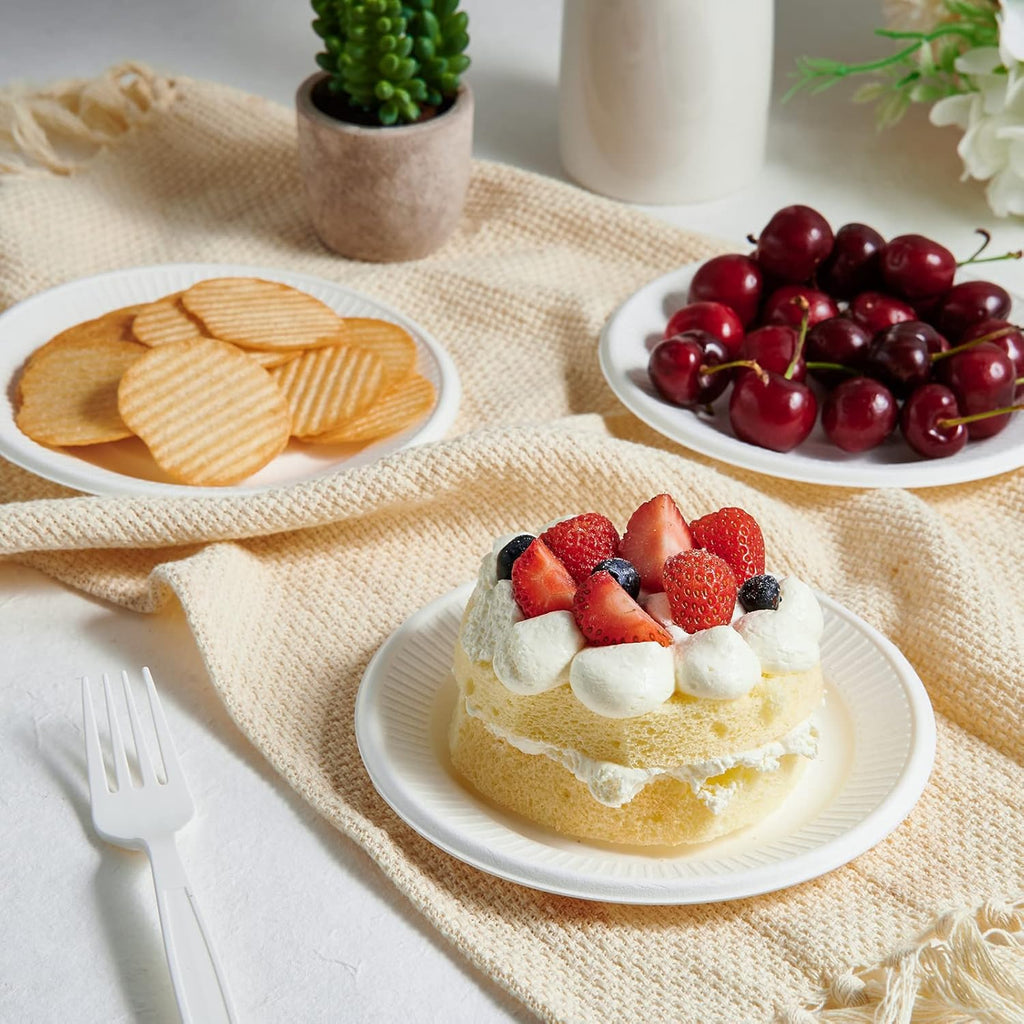 Vplus 300 Pack Compostable Disposable Paper Plates 6 inch and 1000 Pack 2 OZ Disposable Souffle Cups