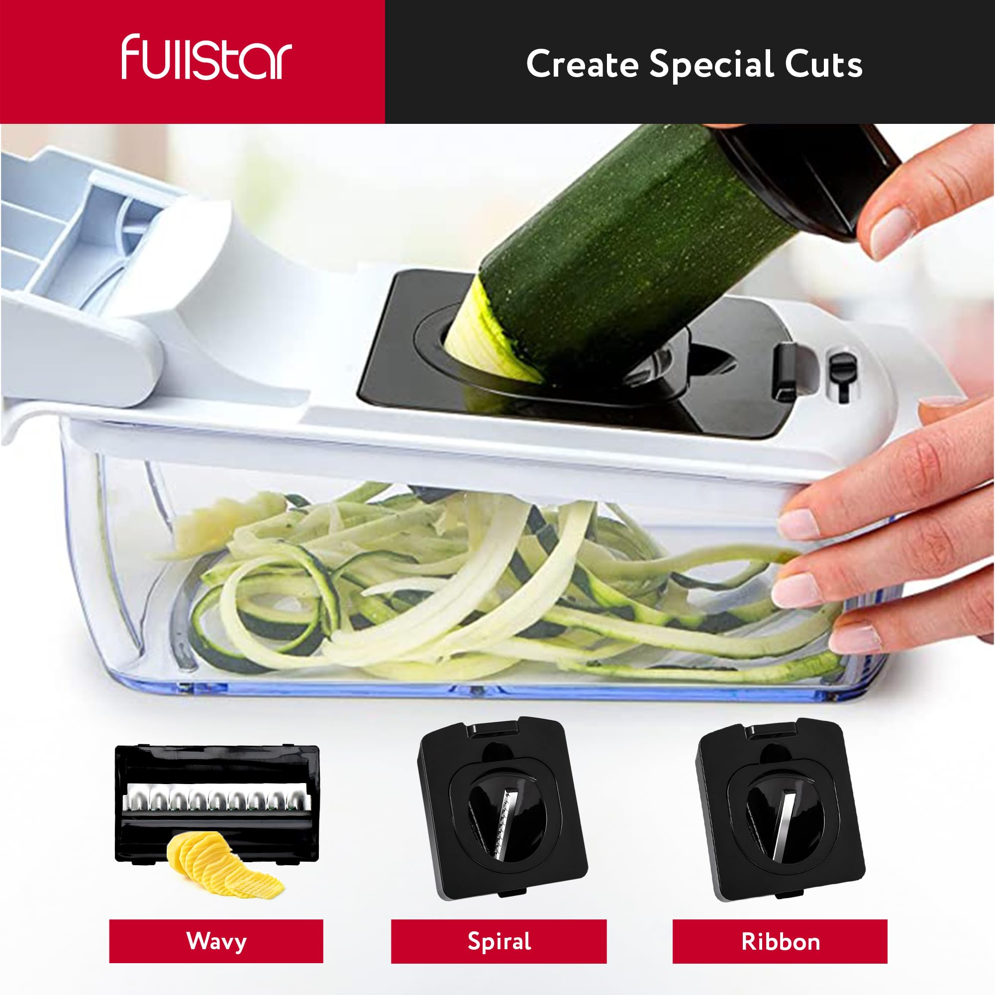 Fullstar Mandoline Slicer for Kitchen - Vegetable Chopper, Onion Potato Food Veggie Fruit Slicer and Cutter with Container, Kitchen Gadgets & Gifts, Home Essentials (6-in-1, White/Black)