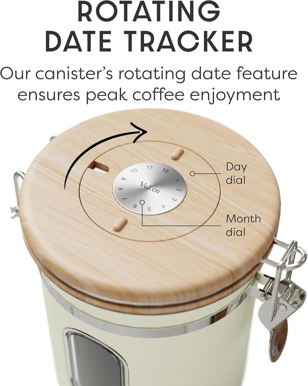 Veken Coffee Canister with Window,Airtight Stainless Steel Kitchen Food Storage Container, Date Tracker & Scoop for Grounds Coffee, Beans, Tea,Flour,Cereal,Sugar,22OZ,Copper