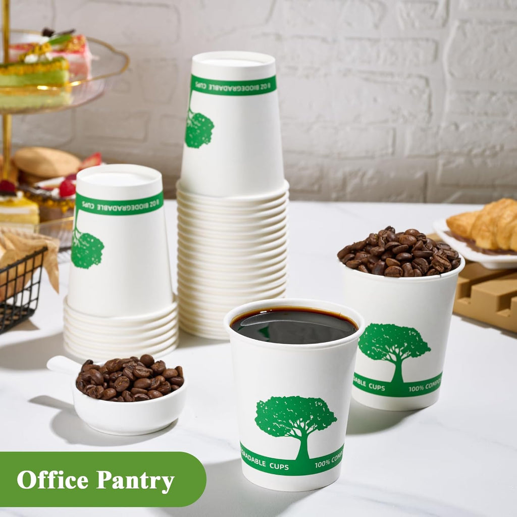 Vplus 150 Pack Compostable Disposable Paper Plates 10.25 inch and 400 Pack 8 oz Compostable Paper Cups