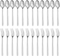 KINGSTONE 24 PCS 18/10 Stainless Steel Forks and Spoons, 12 8" Dinner Forks and 8" Dinner Spoons, Forks and Spoons Silverware Set for Home, Kitchen, Weddings, Parties or Restaurant, Dishwasher Safe