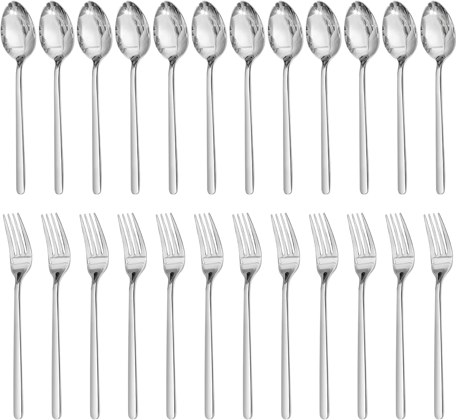 KINGSTONE 24 PCS 18/10 Stainless Steel Forks and Spoons, 12 8" Dinner Forks and 8" Dinner Spoons, Forks and Spoons Silverware Set for Home, Kitchen, Weddings, Parties or Restaurant, Dishwasher Safe