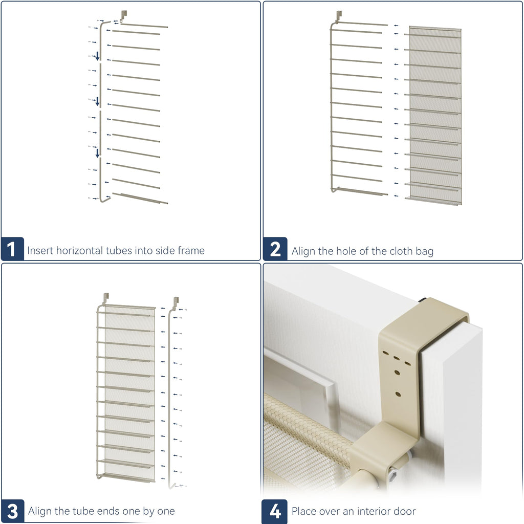 Whitmor 36 Pair Over the Door Shoe Organizer, 12 Tier Hanging Shoe Organizer, Heavy Duty Metal & Mesh Shoe Holder, Hanging Shoe Rack for Closet Organizer & Storage, 74"L x 21.7"W x 7.5"H, White