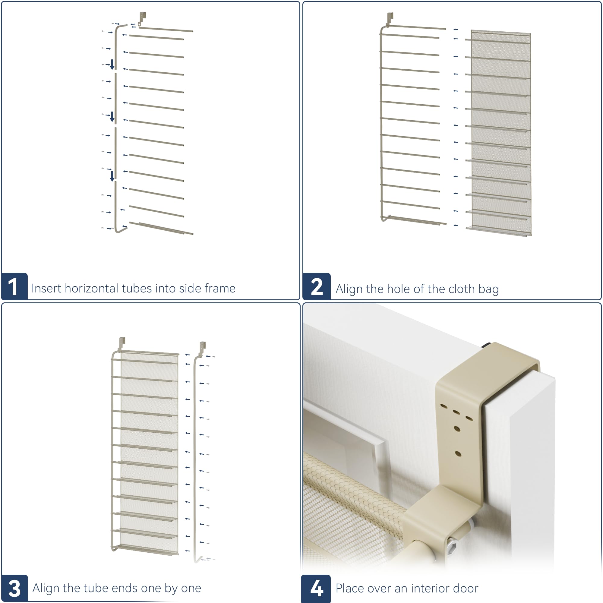 Whitmor 36 Pair Over the Door Shoe Organizer, 12 Tier Hanging Shoe Organizer, Heavy Duty Metal & Mesh Shoe Holder, Hanging Shoe Rack for Closet Organizer & Storage, 74"L x 21.7"W x 7.5"H, White