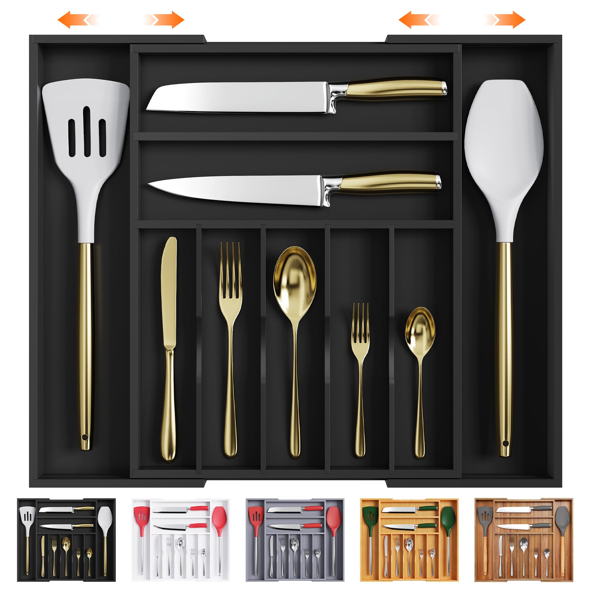 Bellsal Silverware Organizer Kitchen Drawer Organizer Expandable Bamboo Utensil Holder Cutlery Tray for Kitchen Utensil and Flatware Bedroom Office