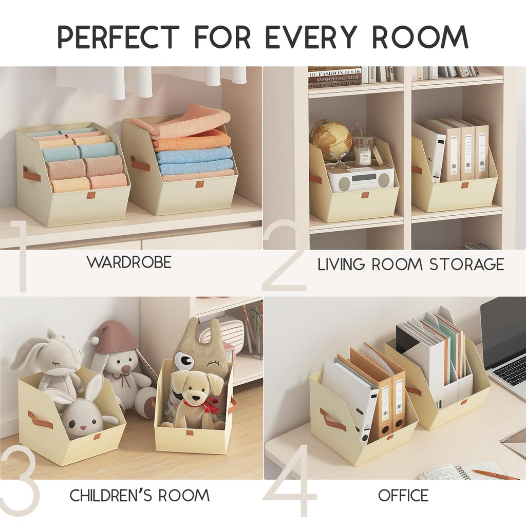 Homsorout Fabric Closet Storage Cubes - 6 Pack Square Storage Bins with Dual Handles for Clothes, Towels, Toys, Cube Storage Organizers for Bedroom, Nursery, Shelves, Closet, Small Spaces, Light Beige