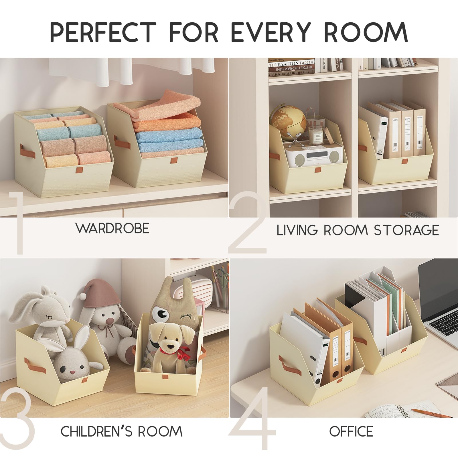 Homsorout Fabric Closet Storage Cubes - 6 Pack Square Storage Bins with Dual Handles for Clothes, Towels, Toys, Cube Storage Organizers for Bedroom, Nursery, Shelves, Closet, Small Spaces, Light Beige