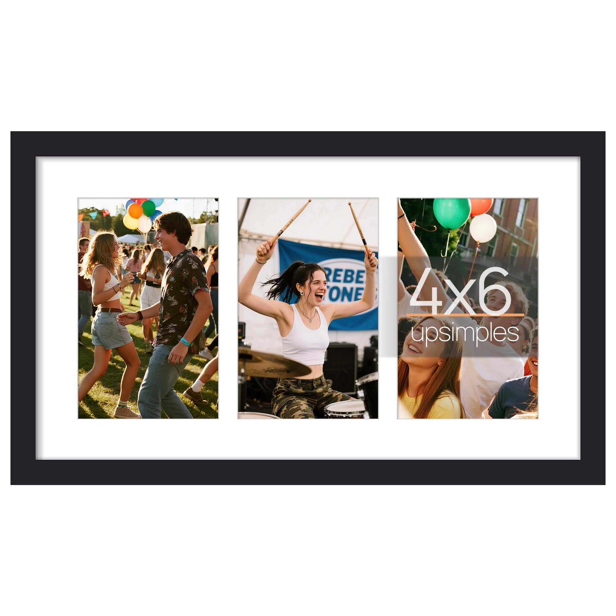 upsimples 8x16 Collage Picture Frame, Display Pictures 3 5x7 with Mat or 8x16 Without Mat, Wall Hanging 3 5x7 Picture Frame Collage Wall Decor, Black, 1 Pack