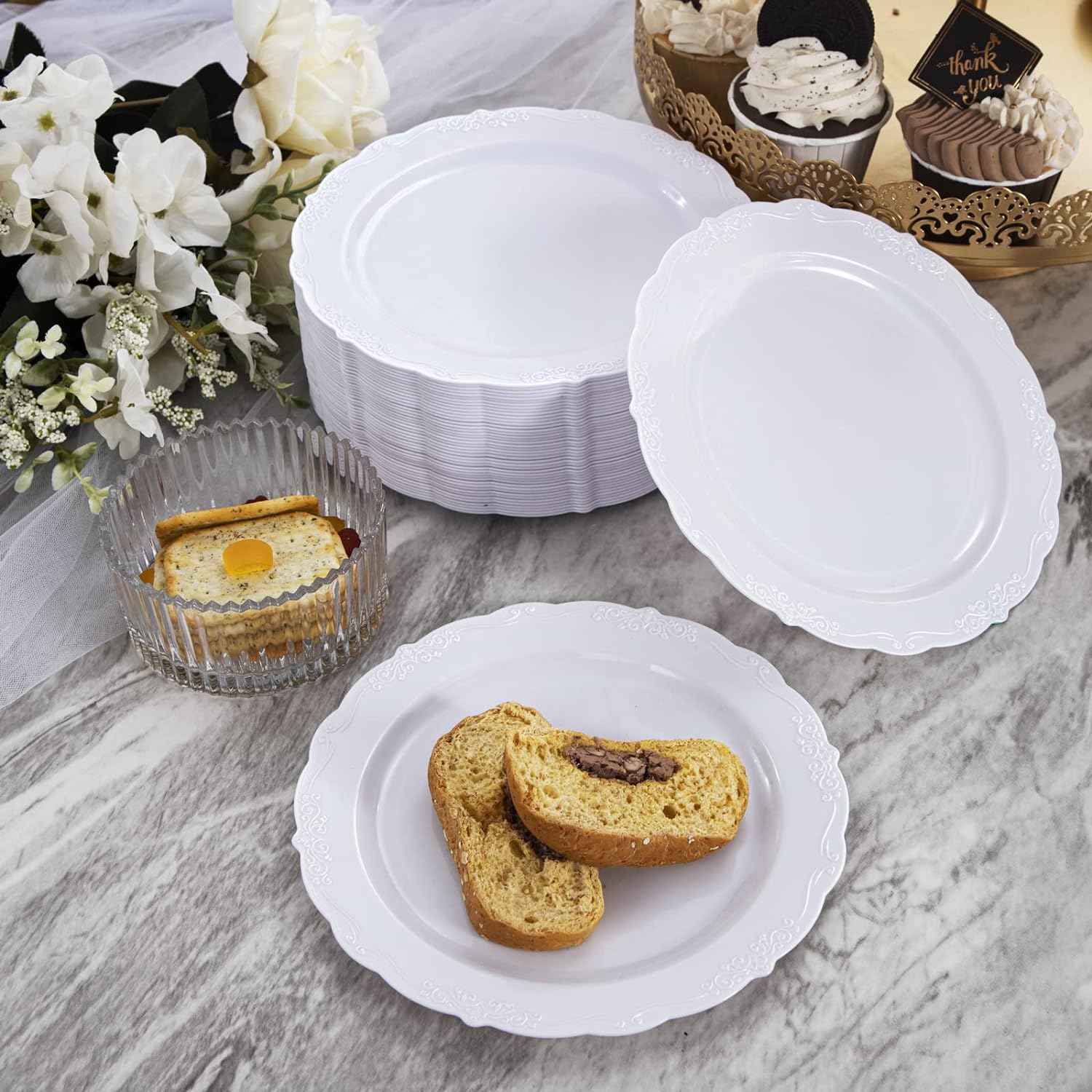 DaYammi 120PCS White Plastic Plates Heavy Duty White Disposable Plates Premium 10.25inch White Dinner Plates and 7.5inch White Dessert Plates