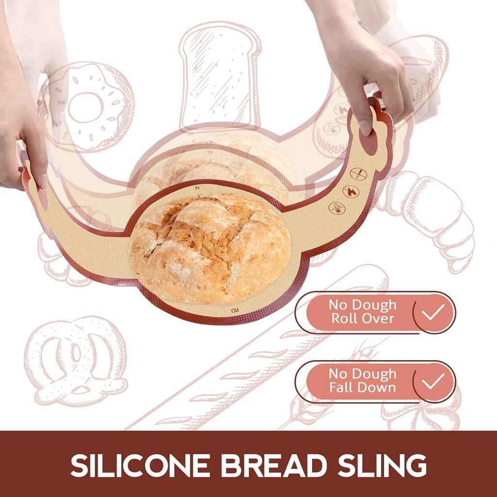 Silicone Sourdough Bread Sling Mat + Loaf Pan Set, Non-Stick, Easy Clean & Release, Round & Rectangular, 2 Pack