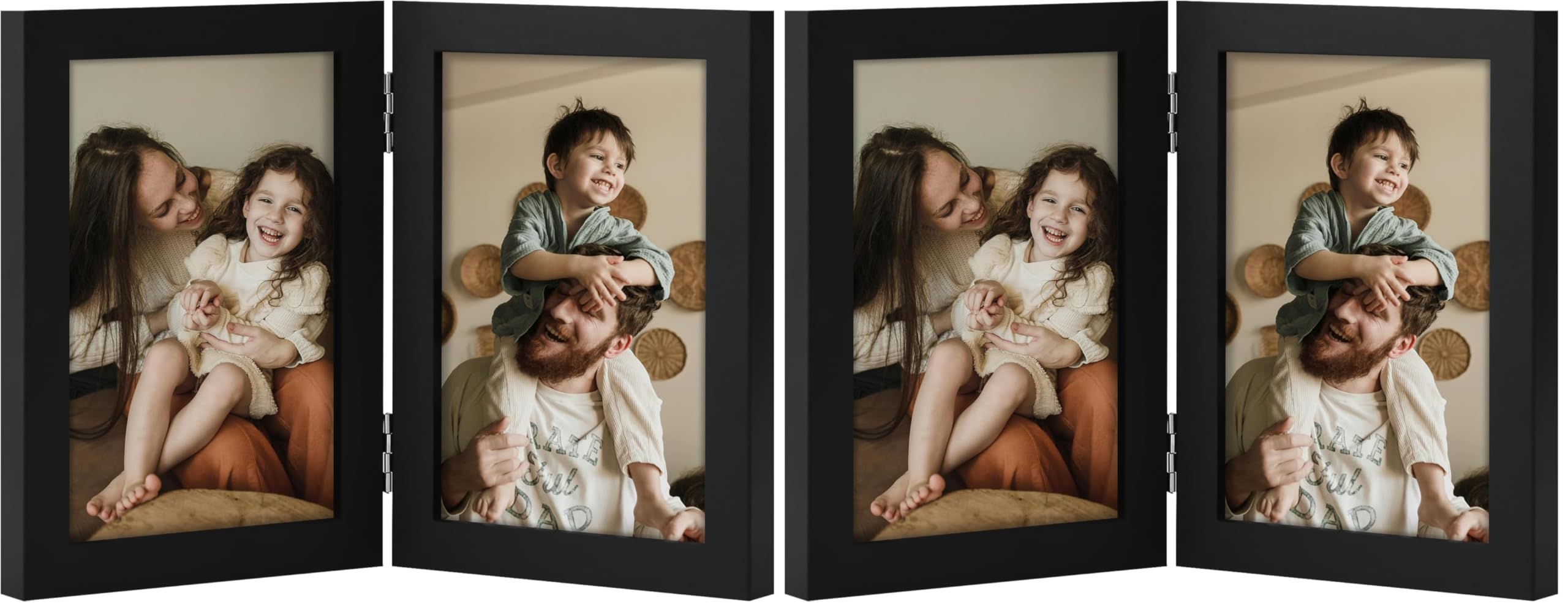 decorUhome Double 4x6 Picture Frame Vertical, Engineered Wood Bifold Photo Frame with Plexiglass for Tabletop Display, 4x6, Black