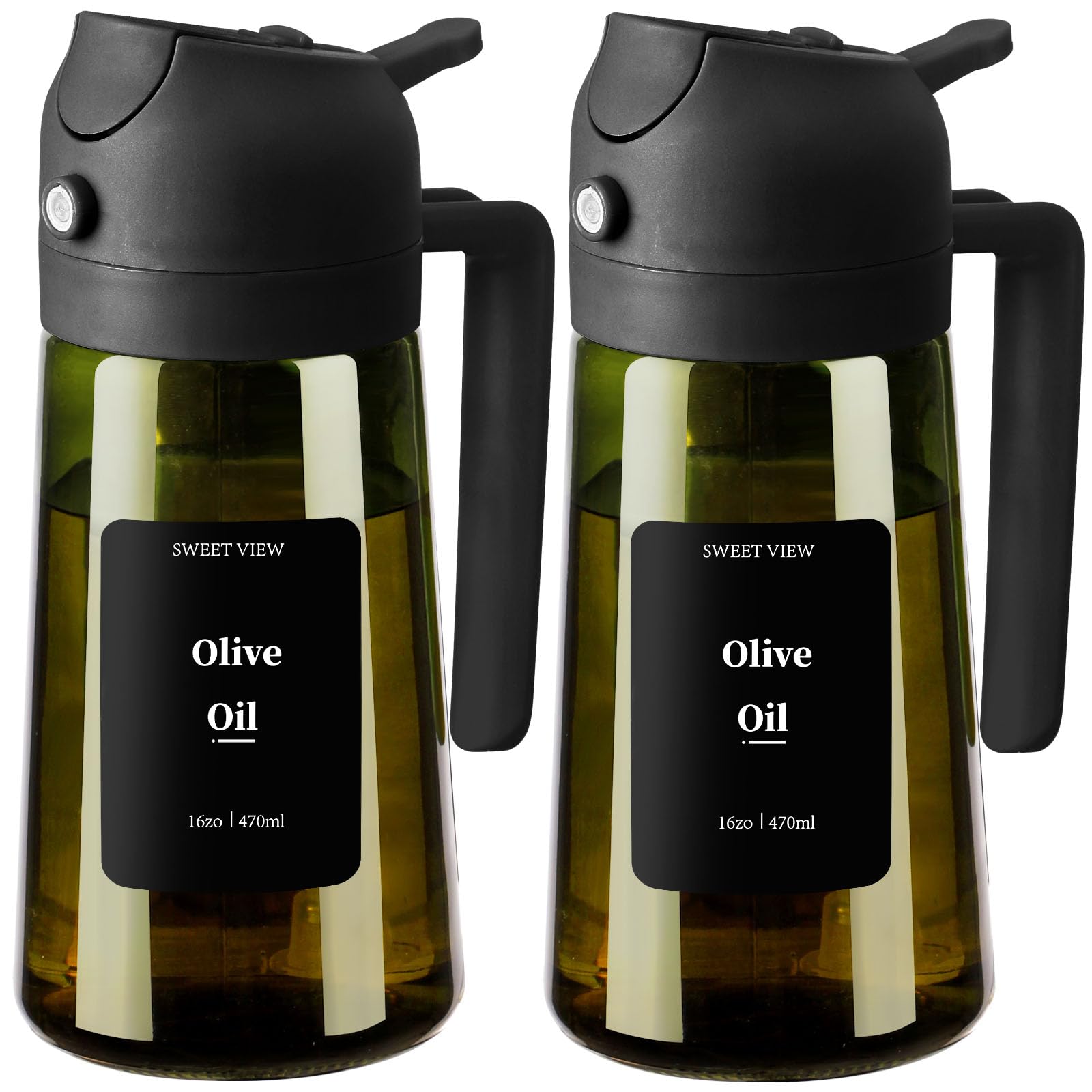 SWEET VIEW Olive Oil Dispenser and Oil Sprayer – 16oz/470ml Glass Light-Proof Oil Pourer for Kitchen, Air Fryer, Cooking, Salad, and BBQ
