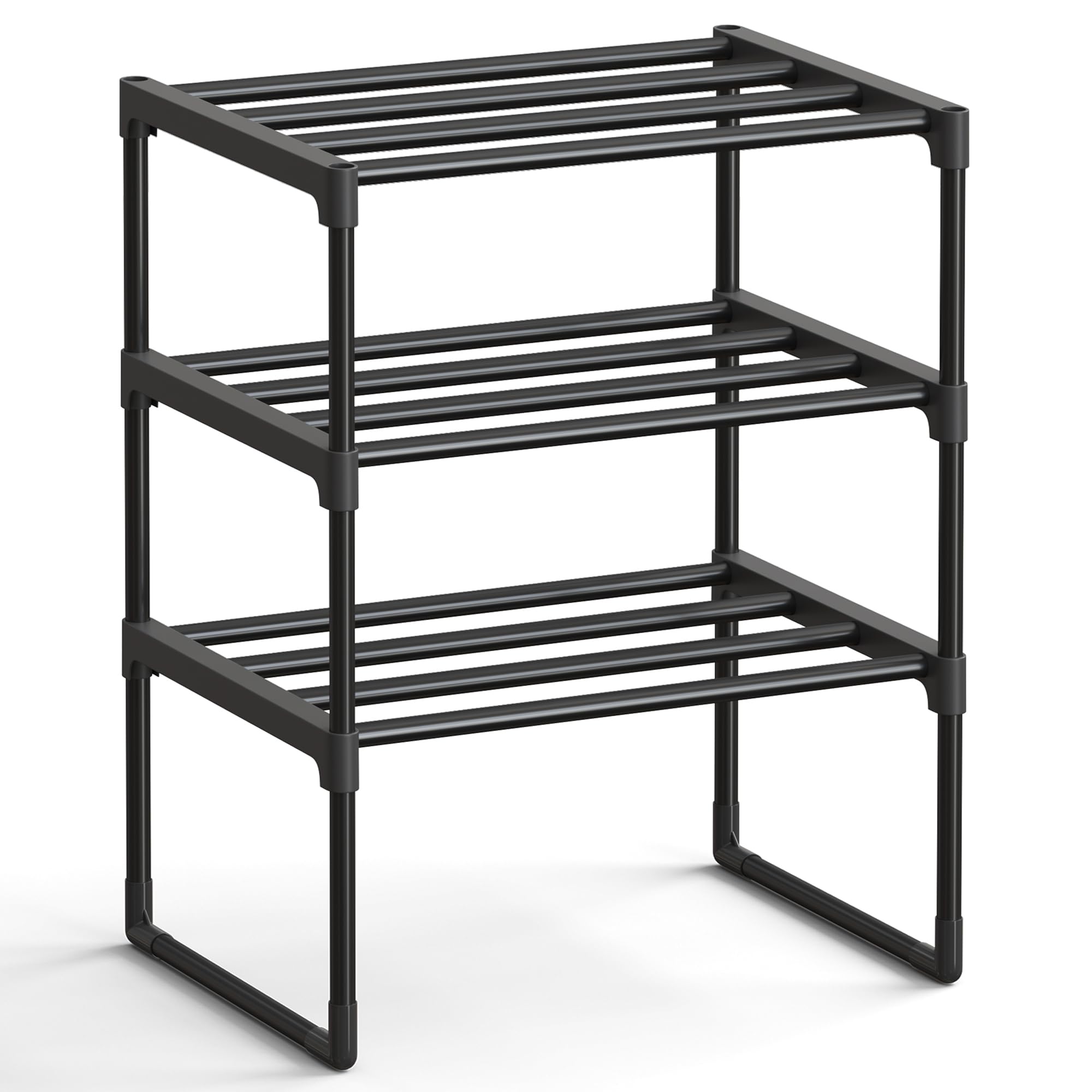 SONGMICS Shoe Rack, 3-Tier Shoe Organizer, Metal Storage Shelf, Upright or Upside Down, for 16-20 Pairs, Stackable, for Entryway, 11.8 x 36.2 x 21.7 Inches, Black ULSA303B02
