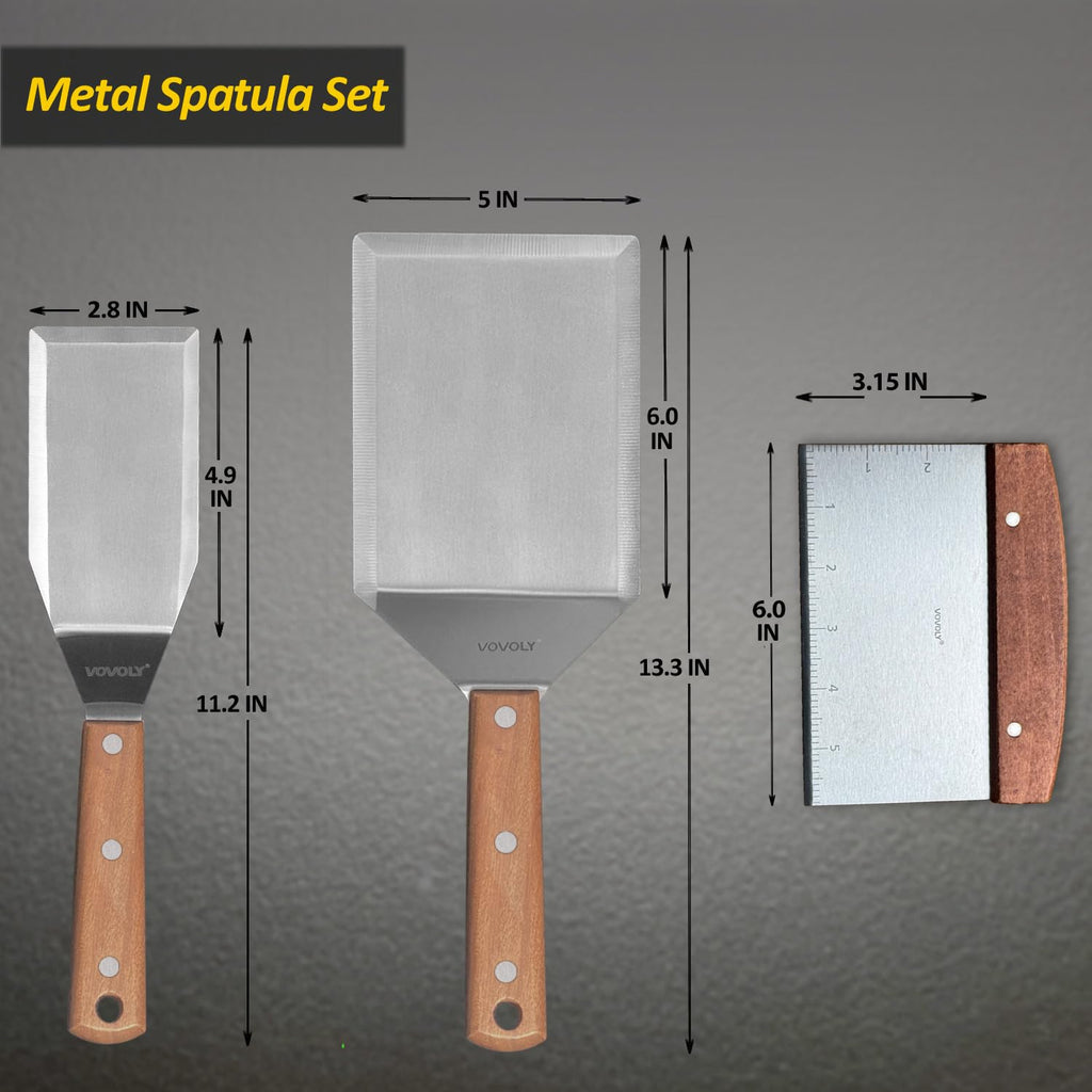 Stainless Steel Spatula Set, Grill Spatula Set with Full Tang Handle & Beveled Edges, Long Wide Spatula for Cast Iron Griddle BBQ Flat Top Grill, Pancake Turner, Smash Burgers Metal Flipper