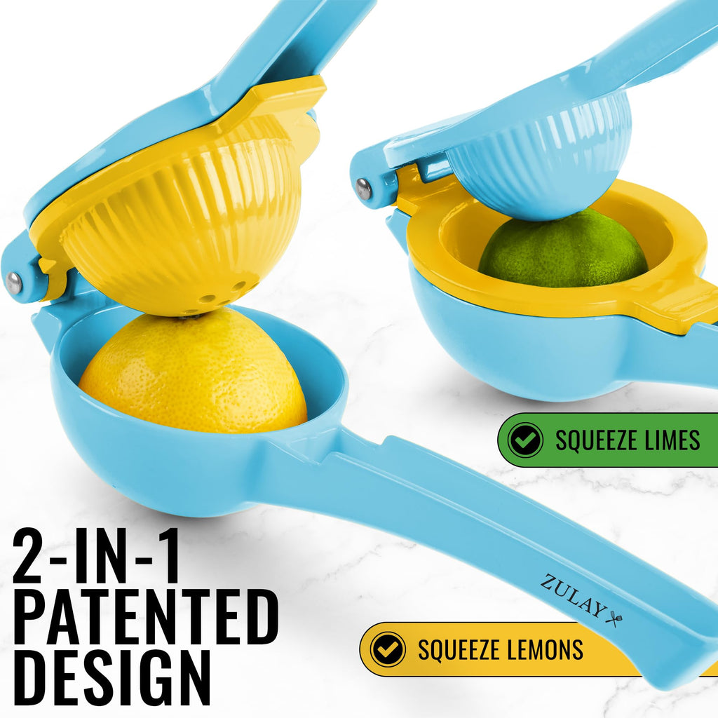 Zulay Kitchen Metal 2-in-1 Lemon Squeezer - Sturdy Max Extraction Hand Juicer Lemon Squeezer Gets Every Last Drop - Easy to Clean Manual Citrus Juicer - Easy-Use Lemon Juicer Squeezer - Yellow/Green