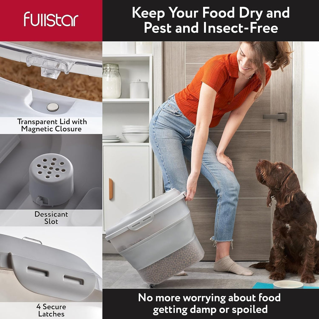 Fullstar 50 Lbs Rice & Flour Storage - Large Food & Pet Food Container (Gray)
