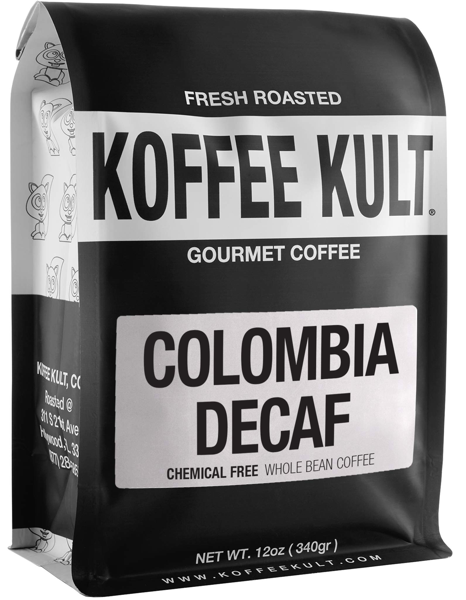 Koffee Kult Medium Roast Decaf Coffee Beans, Colombian Single Origin 100% Arabica Naturally Swiss Water Process Chemical Free - 32oz Resealable package
