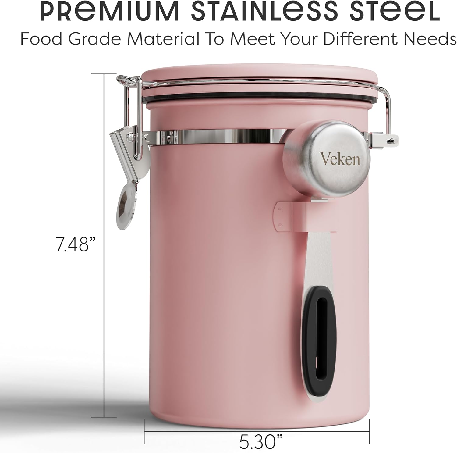 Veken Coffee Canister with Window,Airtight Stainless Steel Kitchen Food Storage Container, Date Tracker & Scoop for Grounds Coffee, Beans, Tea,Flour,Cereal,Sugar,22OZ,Copper