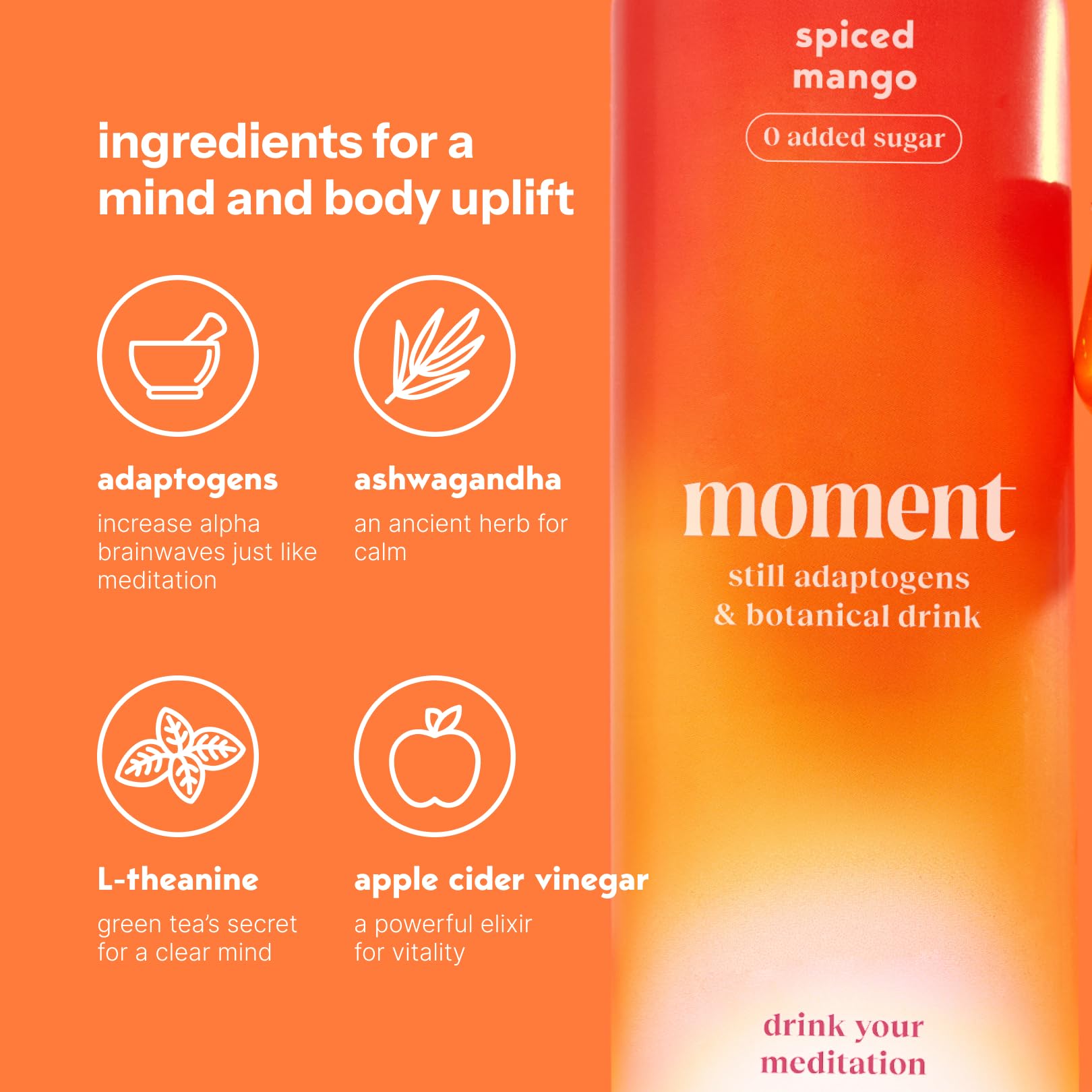 Moment Botanical Tea (Shark Tank) - Non Carbonated - Calm, Clarity & Relaxation with L-Theanine & Ashwagandha - Non Alcoholic Drinks - Sparkling Adaptogen Drink - 0 Sugar 0 Caffeine - 12 Pack 11.5 fl oz