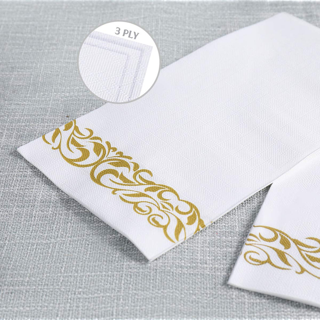 Vplus 600 Pack Paper Napkins Guest Towels Disposable Premium Quality 3-ply Dinner Napkins Disposable Soft, Absorbent, for Kitchen, Wedding, Parties, Dinners or Events(Gold)