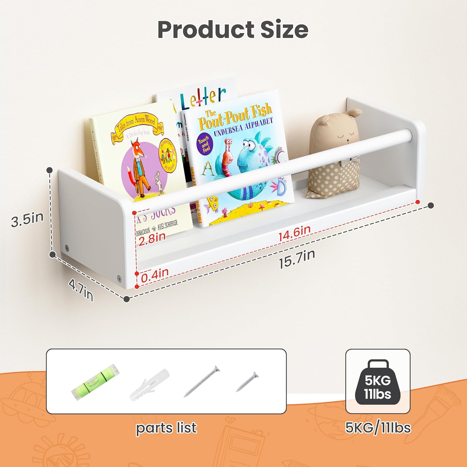 upsimples 2 Pack Nursery Book Shelves, 15.7 Inch Floating Bookshelves for Wall, Baby Nursery Decor, Small Solid Wood Wall Mounted Shelves for Baby Kids Boys Girls, White