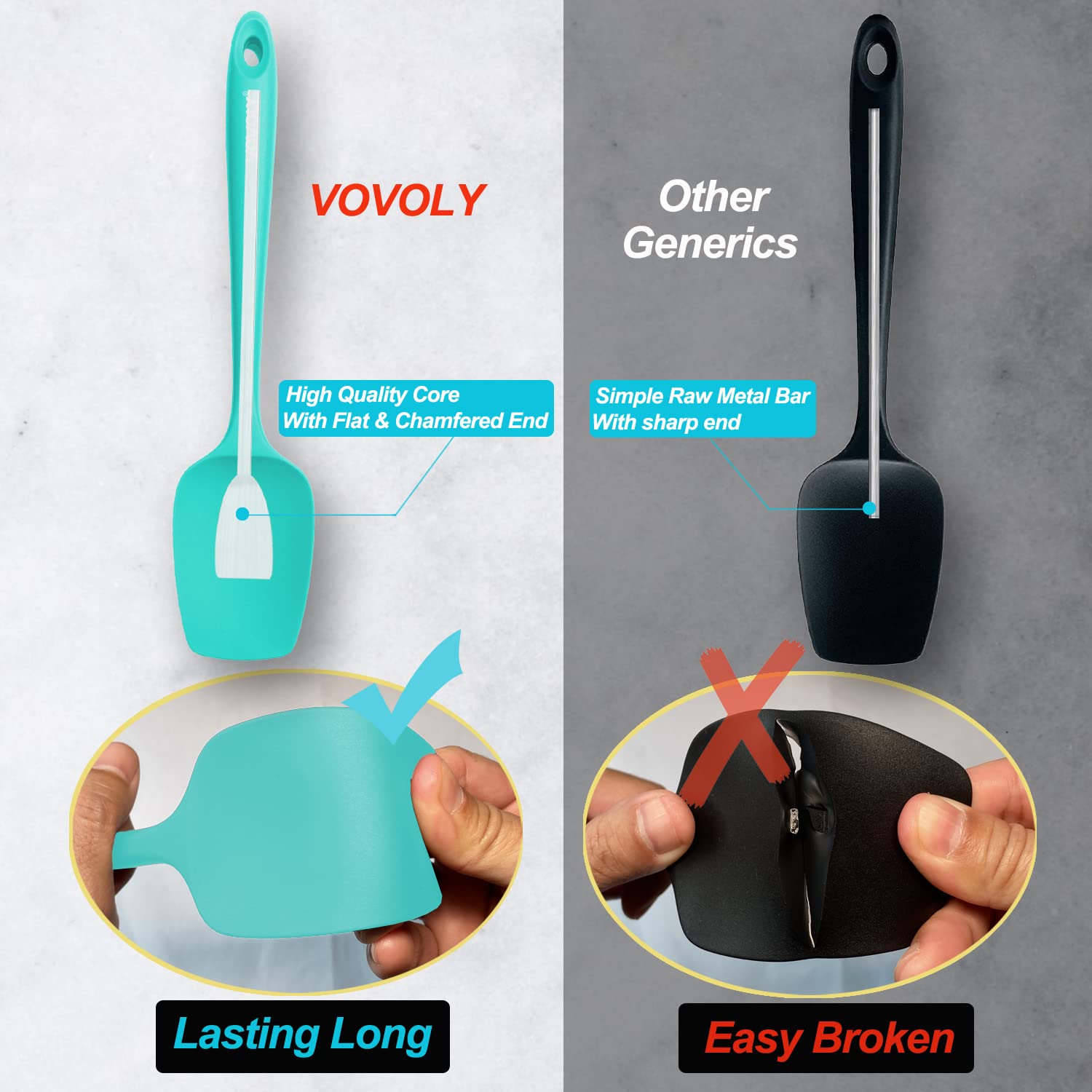 Silicone Spatula Set, High Heat Resistan Rubber Spoon Spatula, Non-Stick Spoonula with Seamless One Piece Design, Flexible Scrapers Baking Mixing Tool,3 Pack, Black