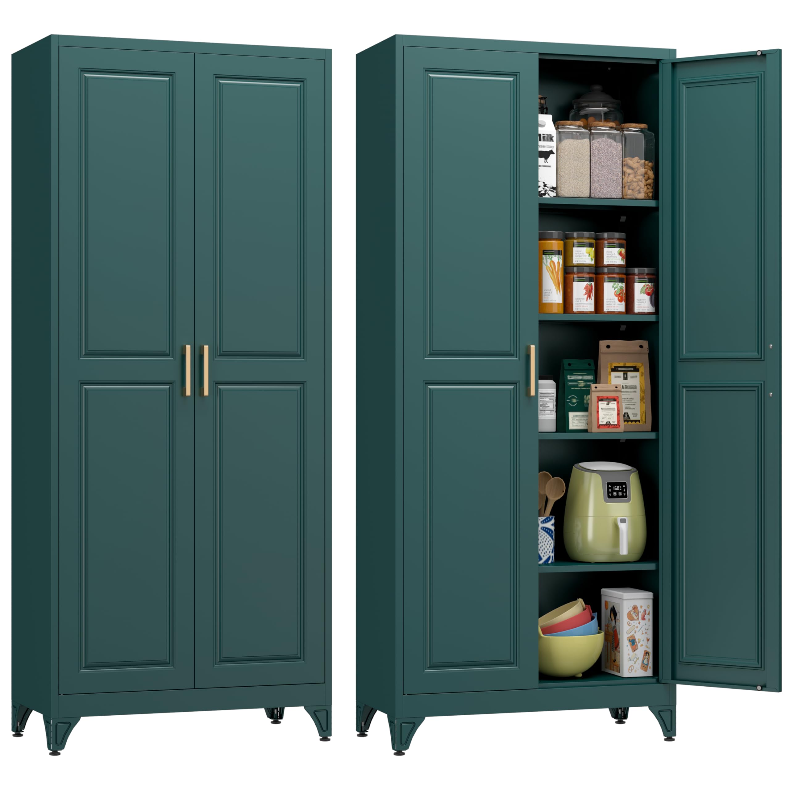 Polup White Kitchen Pantry Cabinet, 71 Inch Tall Metal Storage Cabinet with Doors and Shelves, Pantry Cabinets for Kitchen Storage, Freestanding Cupboard for Living, Dining Room, Assemble Required