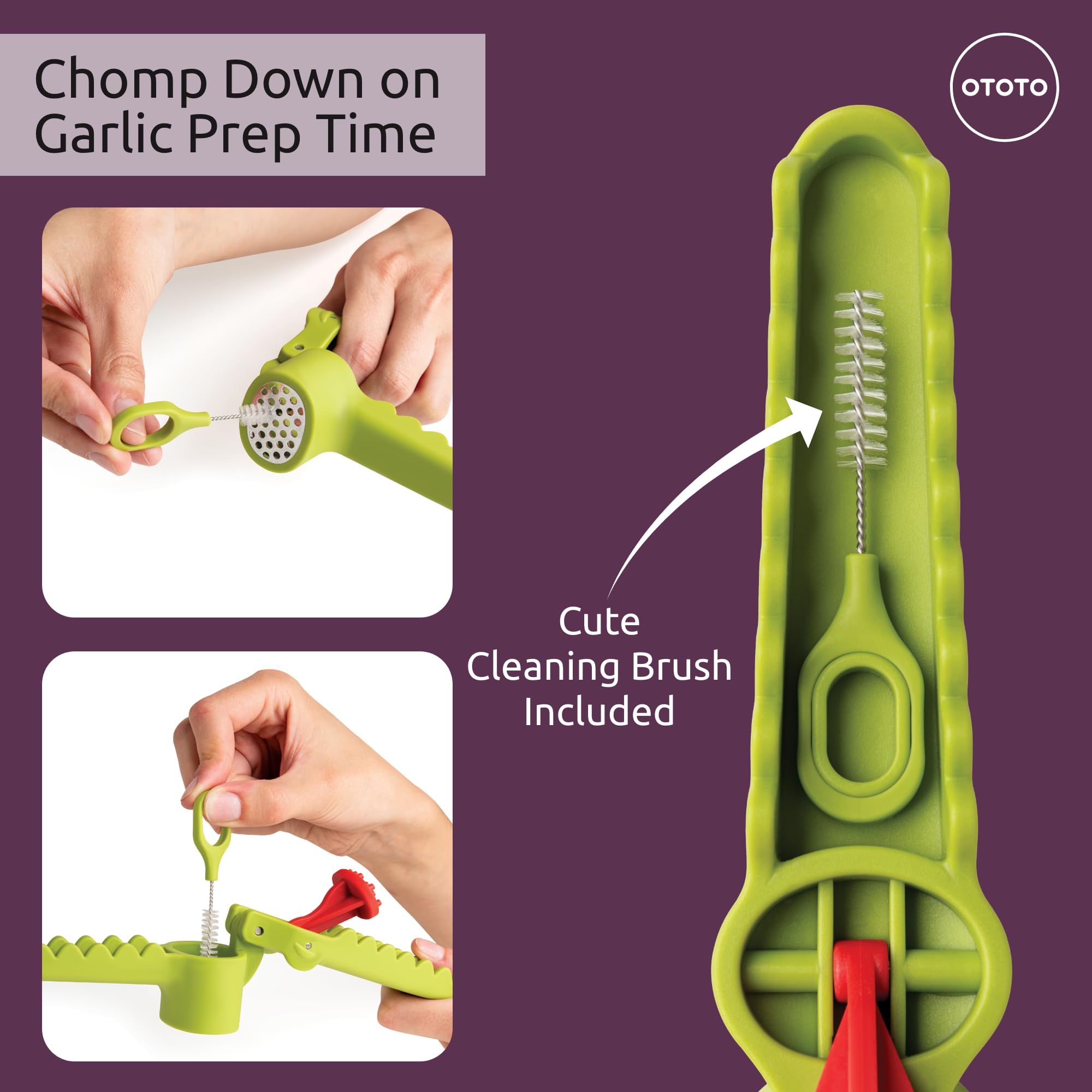 OTOTO Gracula Garlic Crusher, Garlic Mincer, Also for Ginger, Nuts, Chili, Herbs - Twist Top Mincer & Easy Squeeze Manual Press Peeler, Goth Gifts