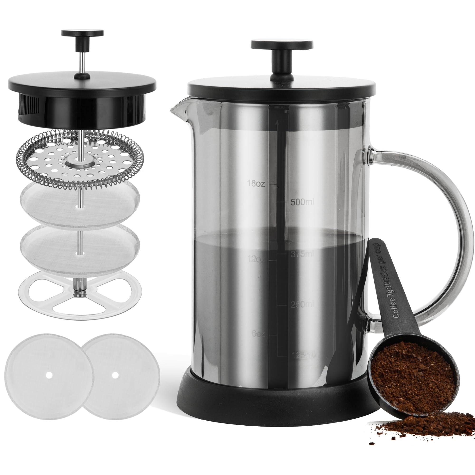 YMMIND French Press Coffee Maker 304 Stainless Steel Coffee Press,with 4 Filters System, Heat Resistant Thickness Borosilicate French Press Glass, BPA-Free Brewed Tea Pot Coffee Plunger(Copper 12oz)