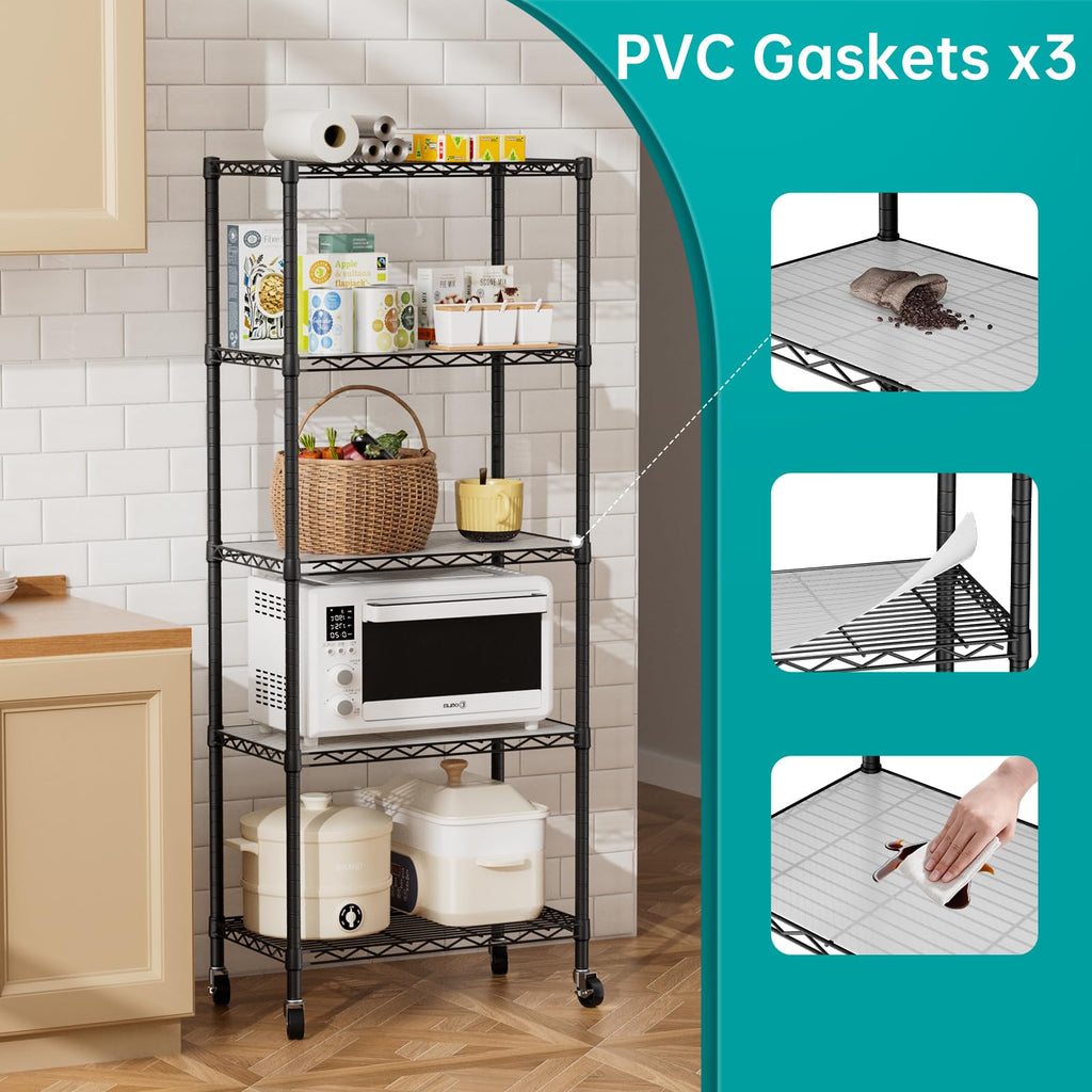 SINGAYE 3 Small Shelves Storage Shelf Wire Shelving Unit Metal Shelf Adjustable Organizers Storage Shelving with Wheels for Bathroom Laundry Room Kitchen Pantry11.5”D x 17.5”W x 30.5”H White