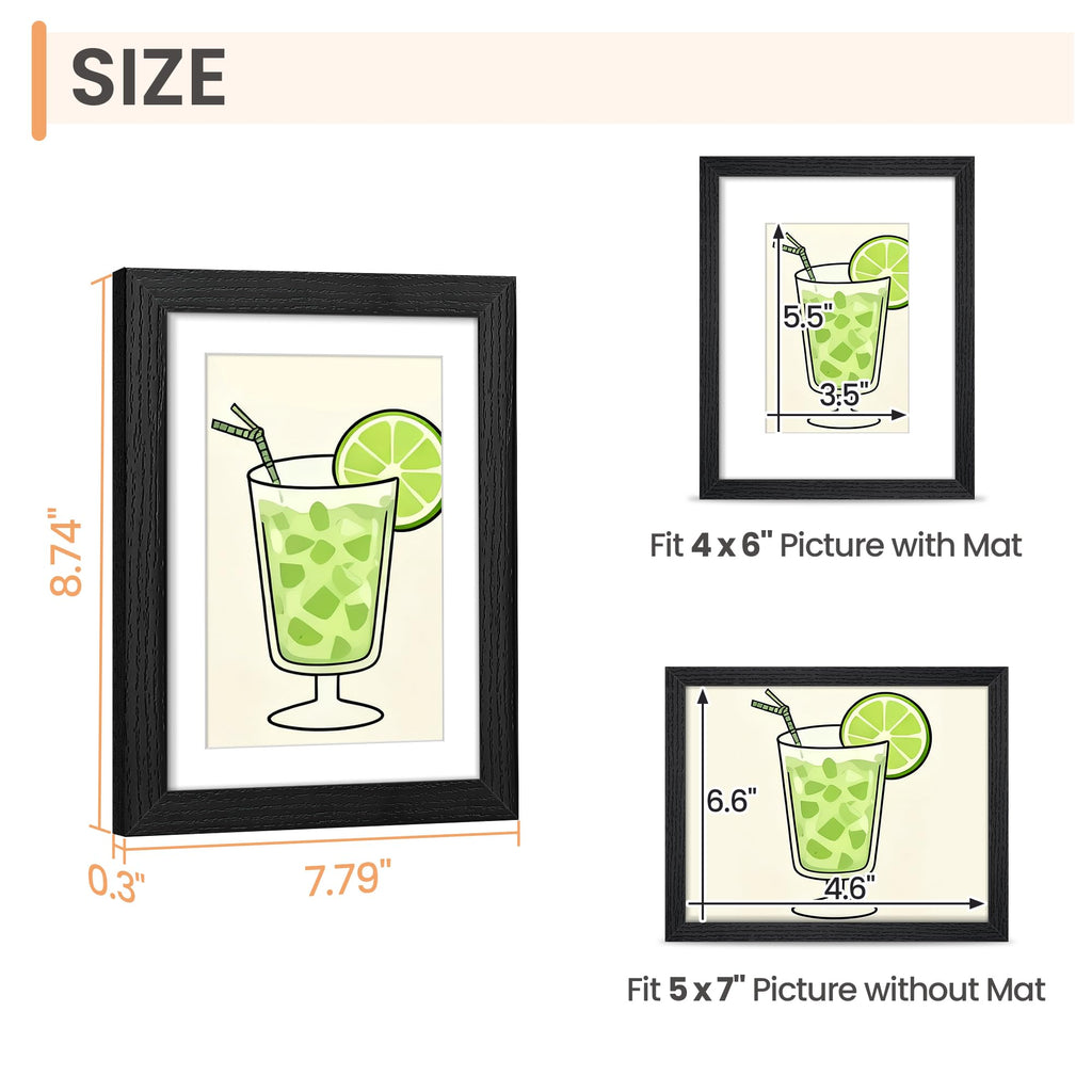 upsimples 8x10 Picture Frame, Lightweight Thin Frame for Prints, Display 5x7 with Mat or 8x10 Without, Easy Wall Hanging, Black 2 Pack