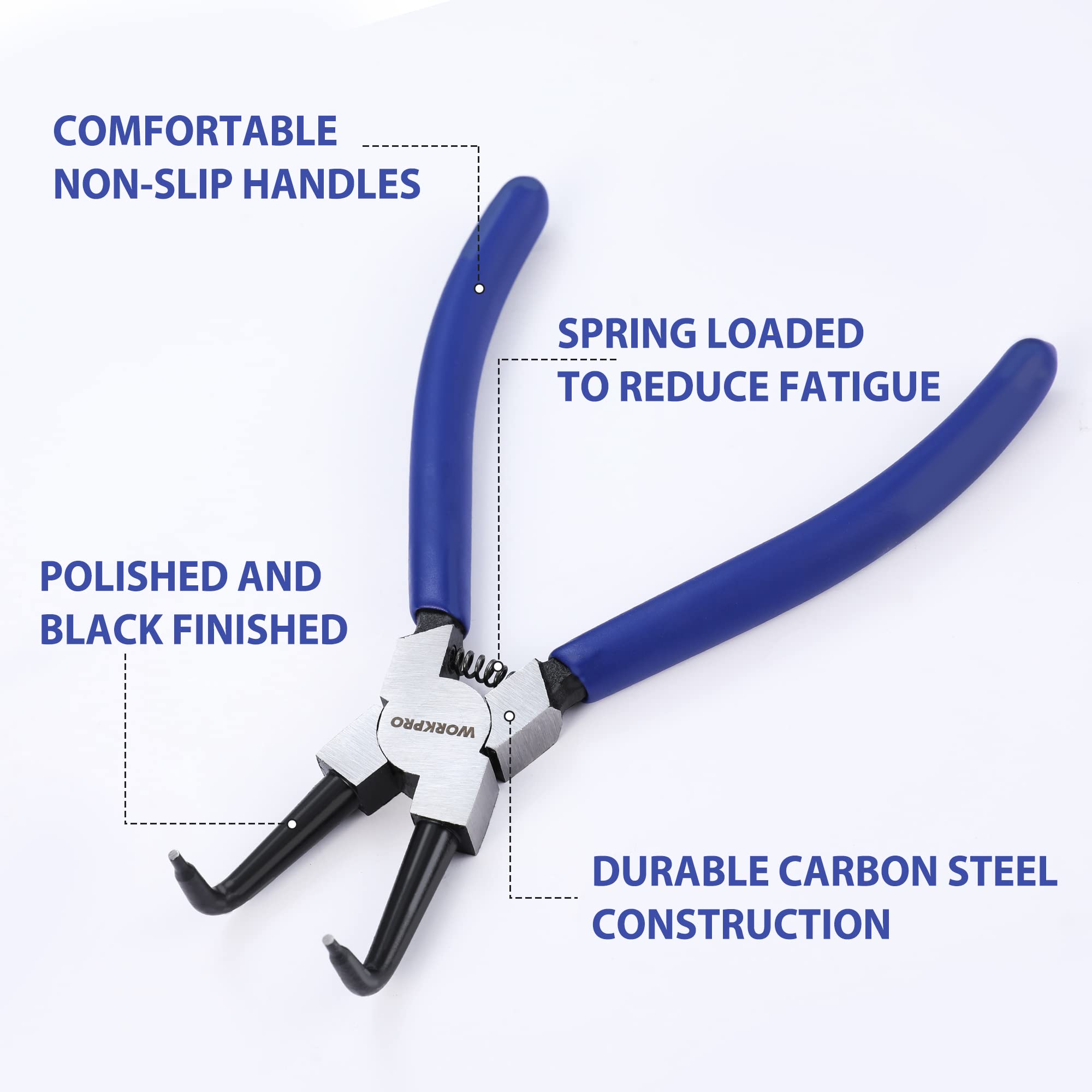 WORKPRO 4-Piece Snap Ring Pliers Set - Heavy Duty 7-inch Internal/External Circlip Pliers Kit (Tip Diameter 5/64'')-Straight/Bent Jaw - Cr-V Steel - For Ring Remover Retaining- Storage Pouch Included