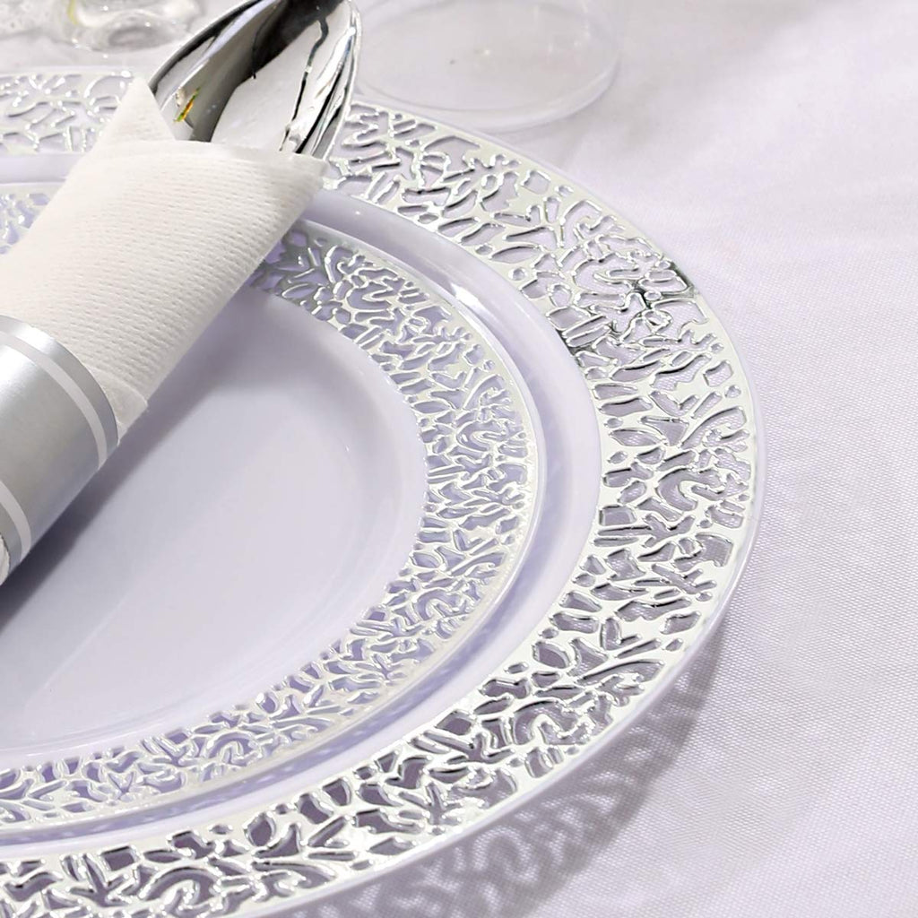 DaYammi 350PCS Gold Plastic Dinnerware Set for 50 Guests, Fancy Disposable Plates for Party, Include: 50 Dinner Plates, 50 Dessert Plates, 50 Pre Rolled Napkins with Gold Silverware, 50 Cups