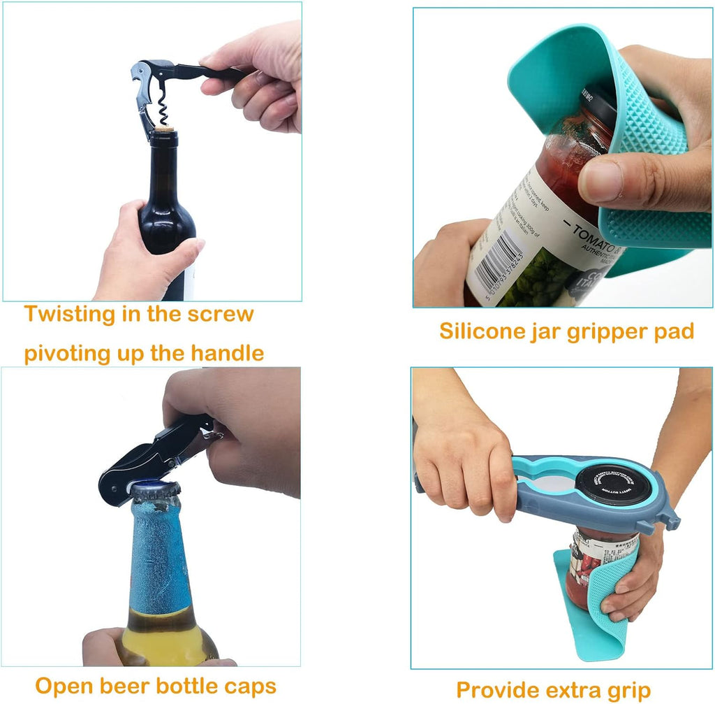 Latest Jar Opener Bottle Opener with 5pcs Jar Gripper Pads and Wine Opener for Weak Hands,Seniors with Arthritis,Low Strength