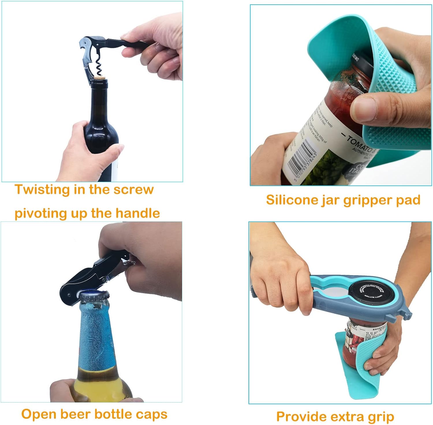 Latest Jar Opener Bottle Opener with 5pcs Jar Gripper Pads and Wine Opener for Weak Hands,Seniors with Arthritis,Low Strength