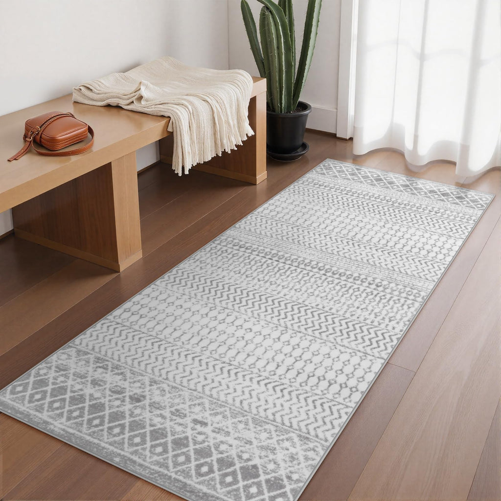 Moroccan Washable Rugs, 2x3 Light Grey Rug Non-Slip Small Distressed Entryway Rugs, Soft Low-Pile Bedroom Rug Indoor Doormat Carpet for Entryway Kitchen Bathroom