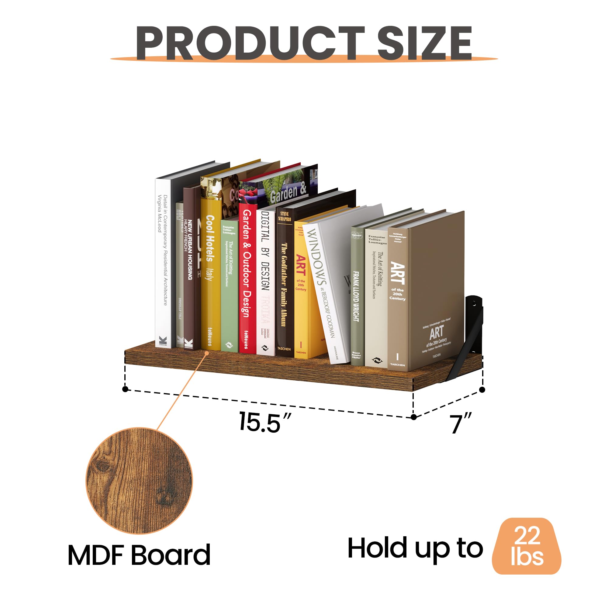 upsimples Floating Book Shelves for Wall, 15.7 Inches Wood Shelves for Living Room, Bathroom, Bedroom, Kitchen Storage and Decoration, White