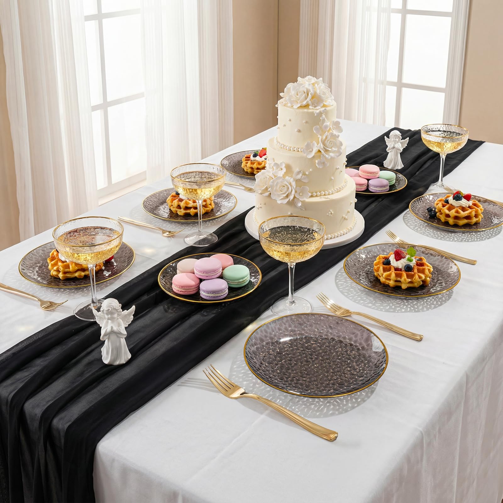 DaYammi 240Pcs Gold Plastic Plates Including 120Pcs Dessert Plates and 120Pcs Cake Forks,Hammered Party Plate,Clear Gold Appetizer plates Heavy duty Disposable Plastic Plate for Party Wedding Birthday